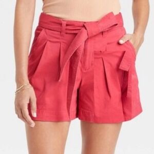 A New Day Tie Belt High Rise Pleat Front Shorts